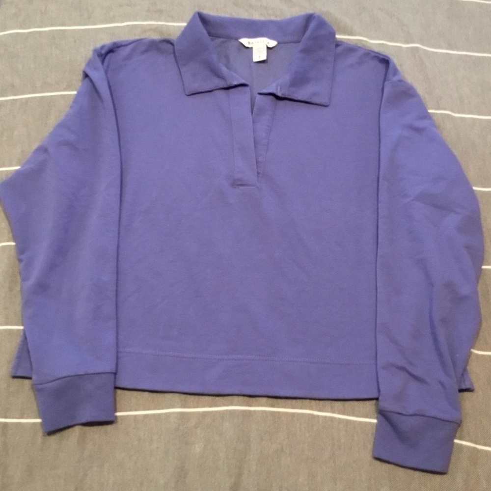 Athleta Womens Retroterry Polo Sweatshirt Purple Long Sleeve Sz Sp Preppy